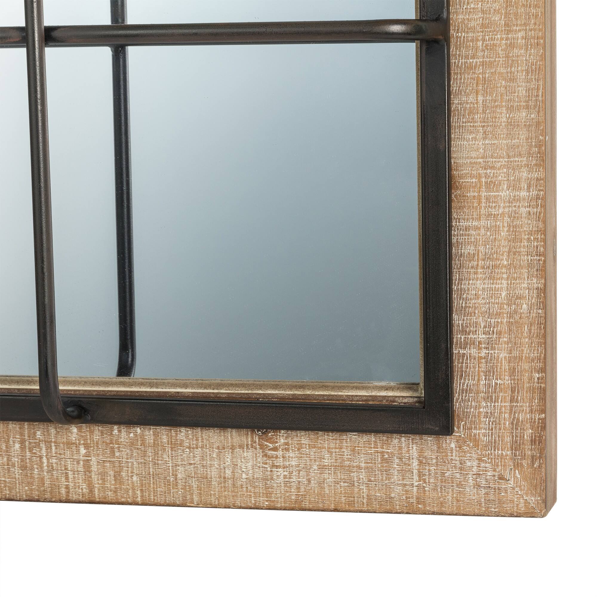 Glitzhome® 31.5" Farmhouse Wooden & Metal Windowpane Rectangular Wall Mirror